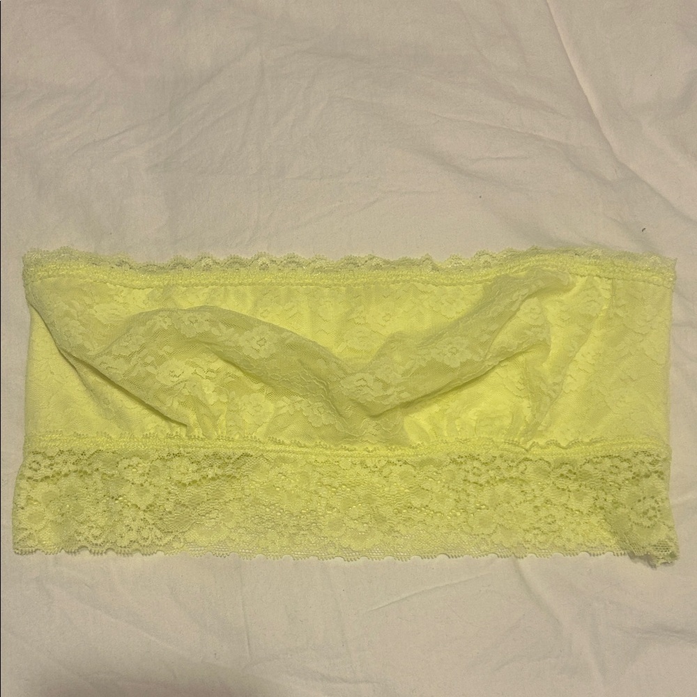 PINK Lace Bandeau Bralette - Neon Yellow with Boning in sides